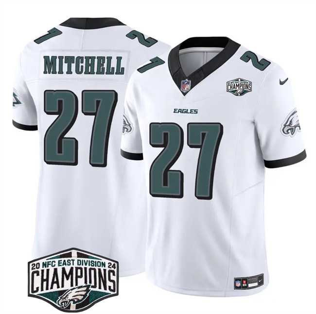 Mens Philadelphia Eagles #27 Quinyon Mitchell White 2024 New NFC East Champions F.U.S.E. Vapor Untouchable Limited Stitched Jersey